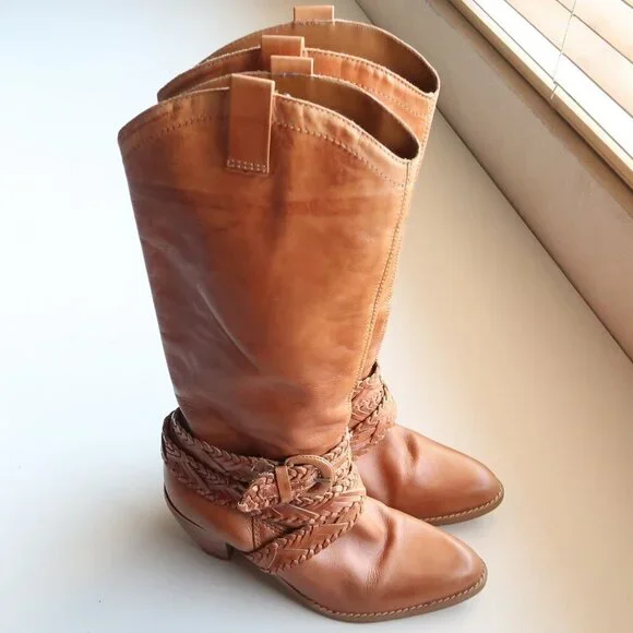 Roots Brazilian Almond Toe Block Heel Western Cowgirl Tall Riding Boots Size 8 - Picture 16 of 16
